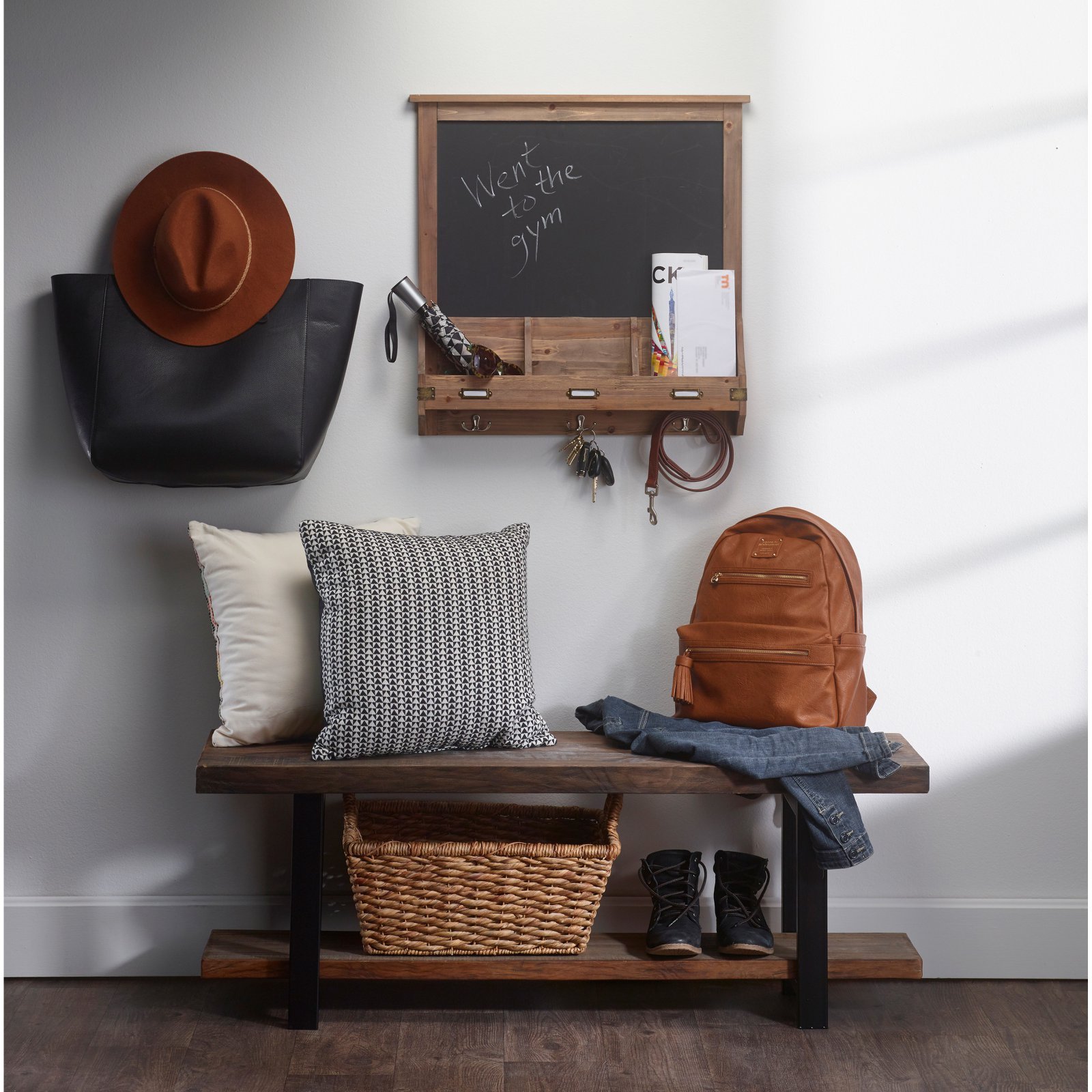 Stallard Decorative Rustic Wood Home Organizer with Chalkboard, Mail