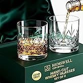 Hemswell Crystal Whisky Glasses Set of 2 11oz - Luxury Cut Glass Whiskey Rock Tumblers for Men - Old Fashioned Glassware Sets for Bourbon and Whisky with Solid Base - Satin Lined Box - Wicklow