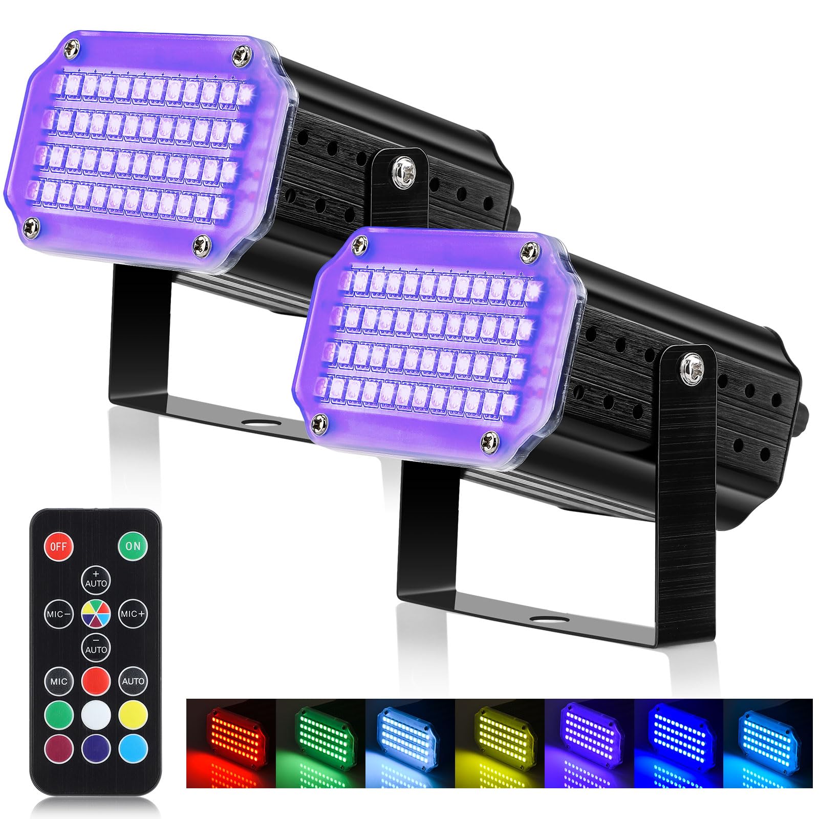 Photo 1 of Halloween Strobe Light with Remote, 48 LEDs Halloween Mini Party Light Sound Activated Strobe Lights Flash Stage Light, Remote Control Lighting for Dance Disco DJ Party Karaoke Wedding Show (2 Pack)