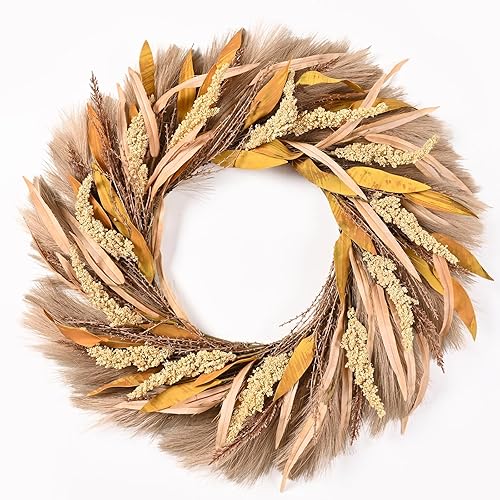 Alishomtll Autumn Wreath for Front Door, 60cm Artificial Autumn Wreath Decorations, Fall Wreath Hanging Indoor Outdoor, Halloween Thanksgiving Festival Wreaths Decorations for Front Door Window Wall