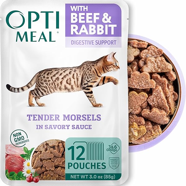 OPTIMEAL GRAIN-FREE WET CAT FOOD POUCHES – BEEF...