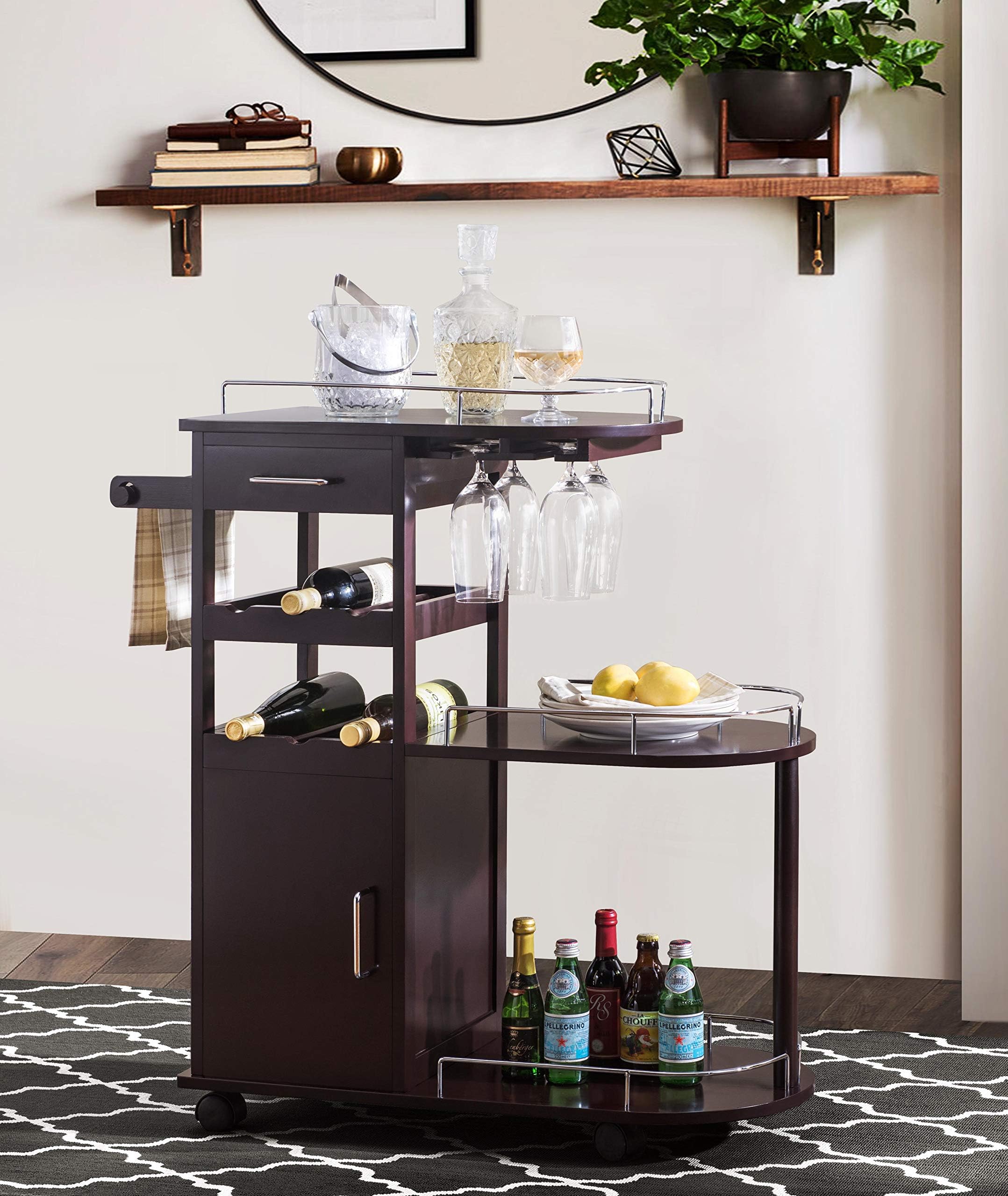 2L Lifestyle Sherwood Bar Entertainment Cart, Small, Espresso