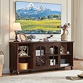 RWYHG Farmhouse TV Stand for 60 Inch TV, Wood Entertainment Center with Adjustable Shelves & Glass Door Storage Cabinet,Television Stands for 65" TVS,TV Console Table for Living Room,Bedroom,Walnut