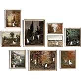 uniro Cute Ghost Decor Halloween Wall Art Prints, Vintage Ghost Pictures for Halloween Wall Decor, Spooky Autumn Landscape Canvas Oil Painting, Moody Gothic Home Decor Dark Academia Aesthetic Posters for Bedeoom, Gallery, Living Room, Bathroom (UNFRAMED)