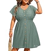 Yonique Plus Size Swimsuit Cover Up Women - Button Down Bathing Suit Coverup 2025 V Neck Hollow Out Beach Dress Swimwear