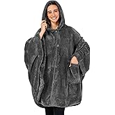 PAVILIA Angel Wrap Hooded Blanket Poncho, Wearable Blanket Throw Wrap Poncho for Women Adult, Cozy Fluffy Sherpa Shawl Cape