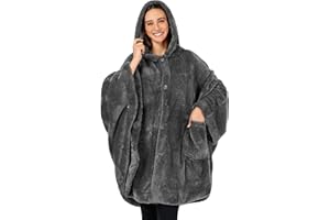 PAVILIA Angel Wrap Hooded Blanket Poncho, Wearable Blanket Throw Wrap Poncho for Women Adult, Cozy Fluffy Sherpa Shawl Cape