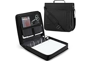 Zannaki 3 Inch 3 Ring Zipper Binder with Shoulder Strap & Handle, Zippered Three D-Ring Binder Organizer for Middle School Supplies, Multi-Pocket Zip Up Binder Bag, Black