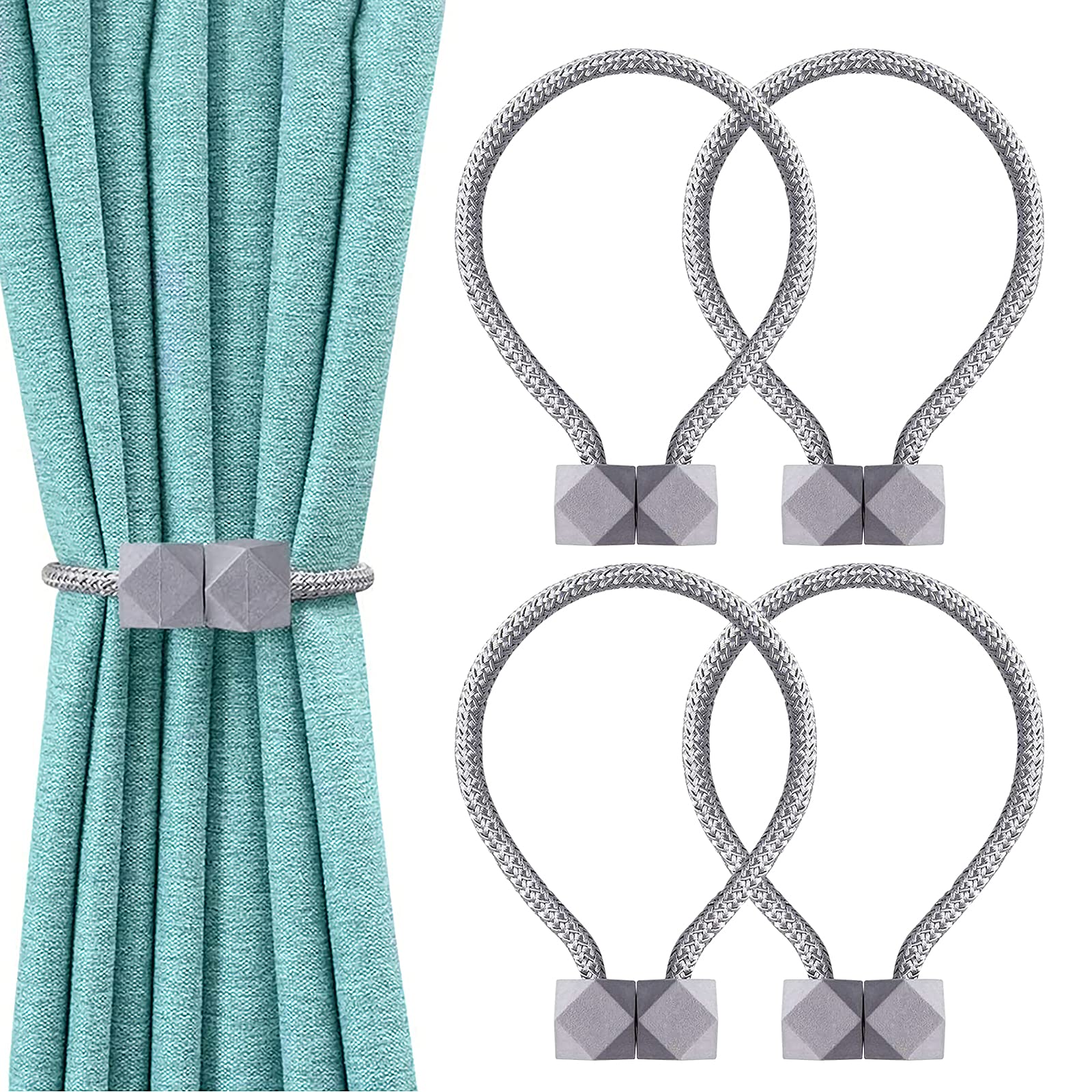 4 Pcs Magnetic Curtain Tie Backs, European Curtain Tiebacks Curtain Holdbacks Modern Simple Style Drape Tie Backs, Magnetic Curtain Buckle Clips for Home Hotel Office Window Drapery Decoration (Grey)