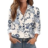 Zeagoo Button Down Shirts for Women Dressy Floral Printed Long Sleeve Blouse Business Casual Work Tops