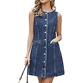 Allegra K Denim Dress for Women Casual Button Down Collarless Sleeveless Mini Jean Dresses