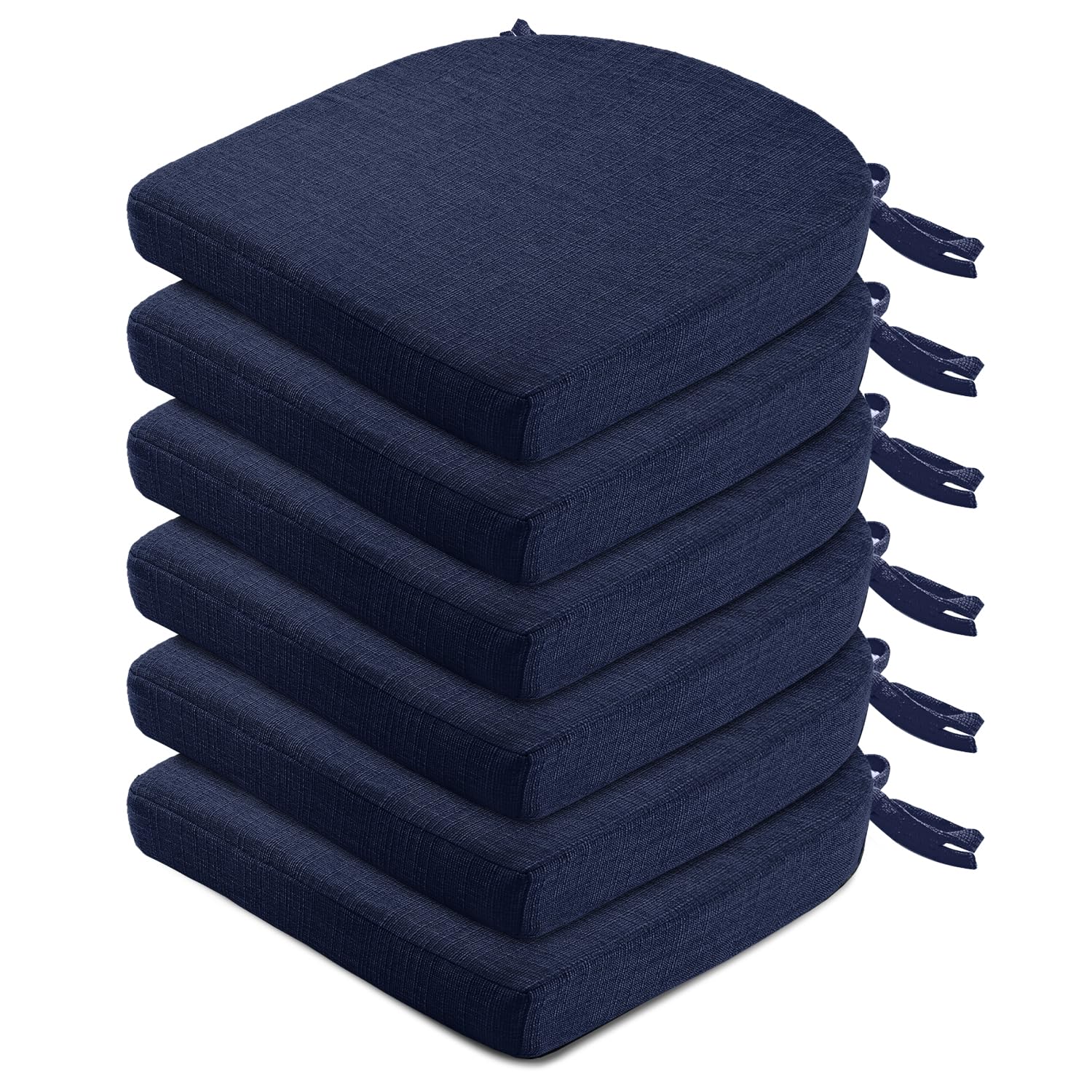 Photo 1 of Wellsin Chair Cushions for Dining Chairs 6 Pack - Kitchen Chair Cushions with Ties and Non-Slip Backing - Dining Chair Pads 16"X16"X2", Navy