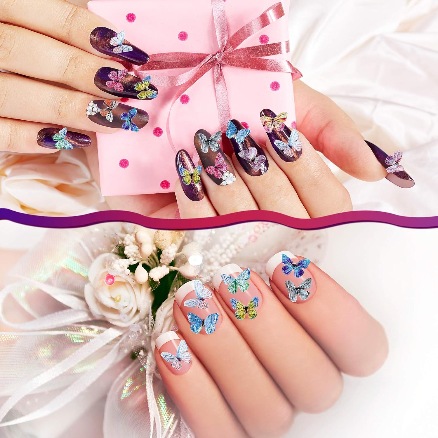 PAGOW 90pcs 3D Acrylic Butterfly Charms for Nails, 18 Colors Butterfly Nail Glitter Sets, Novel Design Acrylic Butterfly Nail Charms for Nail Art Decoration & DIY Crafting Design: Kitchen & Dining