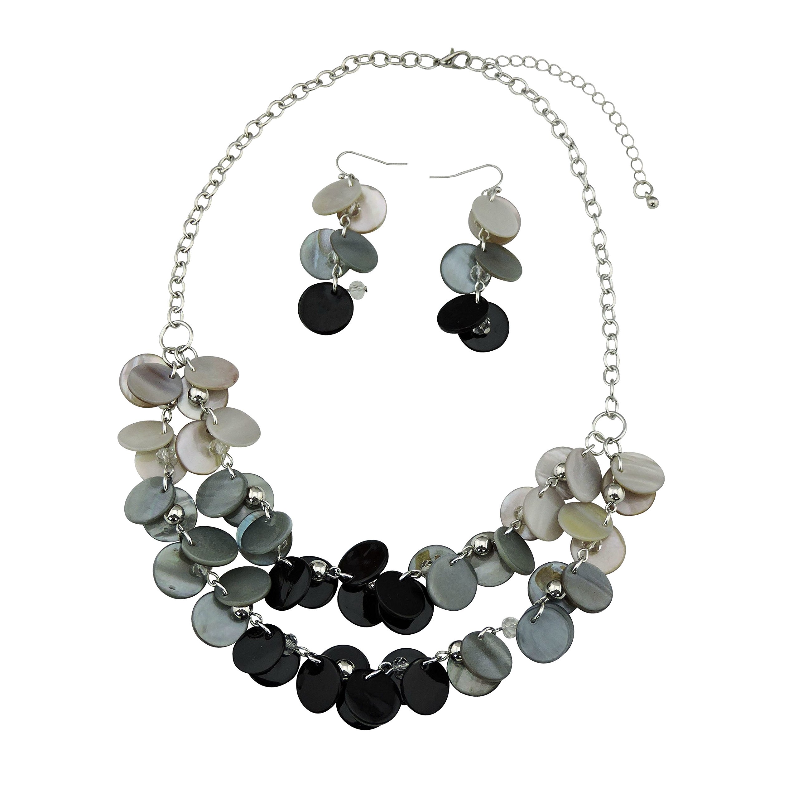 BOCAR 2 Layer Statement Choker Shell Necklace and Earring Set for Women Gift (NK-10248-grey)