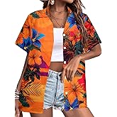 Hawaiian Shirt Floral Tropical Print Tee Hawaii Shirts Aloha Beach Tee Cute Vcation Button Up Blouse
