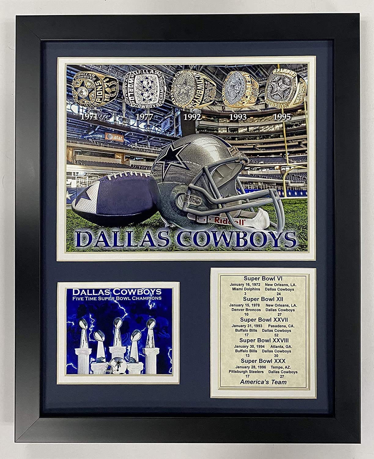 Legends Never Die Dallas Cowboys Super Bowl Rings Framed Photo Collage, 11x14-Inch