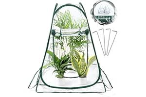 Junejour Pop Up Greenhouse Mini Greenhouse for Outdoors, Plastic PVC Green House for Plants Winter & Spring, Outside Flower Pot Cover Gardening Plants Protector (Height 31" / Side Length 27.5")