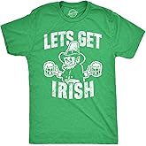 Mens Let's Get Irish T Shirt Funny St Patricks Day Leprechaun Green Novelty Tee