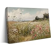 Vintage Wildflowers Landscape Wall Art Farmhouse Cottage Canvas Wall Decor Nature Country Floral Painting Picture Rustic Flower Poster Prints Artwork for Office Living Room Bedroom Bathroom