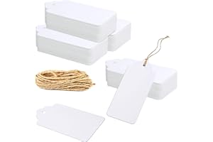150 PCS Kraft Paper Gift Tags with 100 Feet Natural Jute Twine String for Arts Crafts Packaging (White,Label Measures 4” X 2”