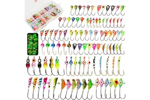 MUUNN Ice Fishing Jigs Kit, 36/60/100pcs Micro Jig Heads Lures Hook Set for Winter Ice Jigging, Panfish, Perch, Trout, Bluegill, Walleye, Crappie Ice Fishing Lures Hooks Set with Storage Box