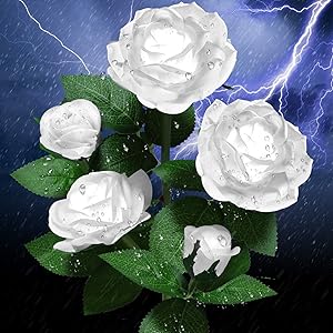 Solar Garden Lights Outdoor - Upgraded Realistic LED Solar Powered Rose Lights Flower Stake, Waterproof Solar Decorative Lights for Patio Pathway Courtyard Garden Lawn (White)
