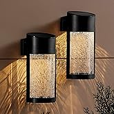 SUNNYPARK Solar Outdoor Wall Lights Fixture Set of 2 Porch Lights Crackled Glass Diffuser with Warm White LED