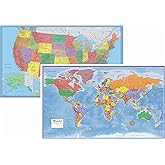 24x36 World and USA Classic Premier 3D Two Wall Map Set (Laminated)