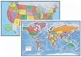 24x36 World and USA Classic Premier 3D Two Wall Map