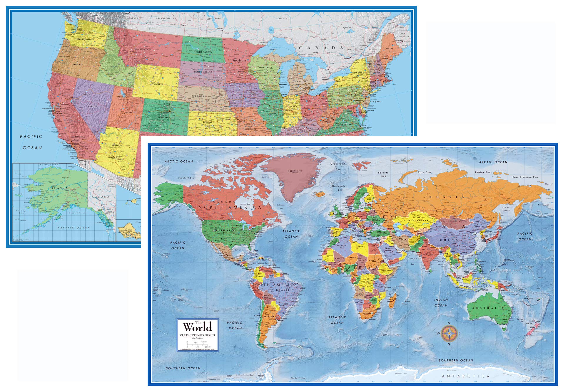 Photo 1 of 24x36 World and USA Classic Premier 3D Two Wall Map Set (Laminated)