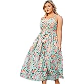 Hanna Nikole Women‘s Plus Size Casual Spaghetti Straps Bohemian Maxi Dress V Neck Flowy Dress with Pockets