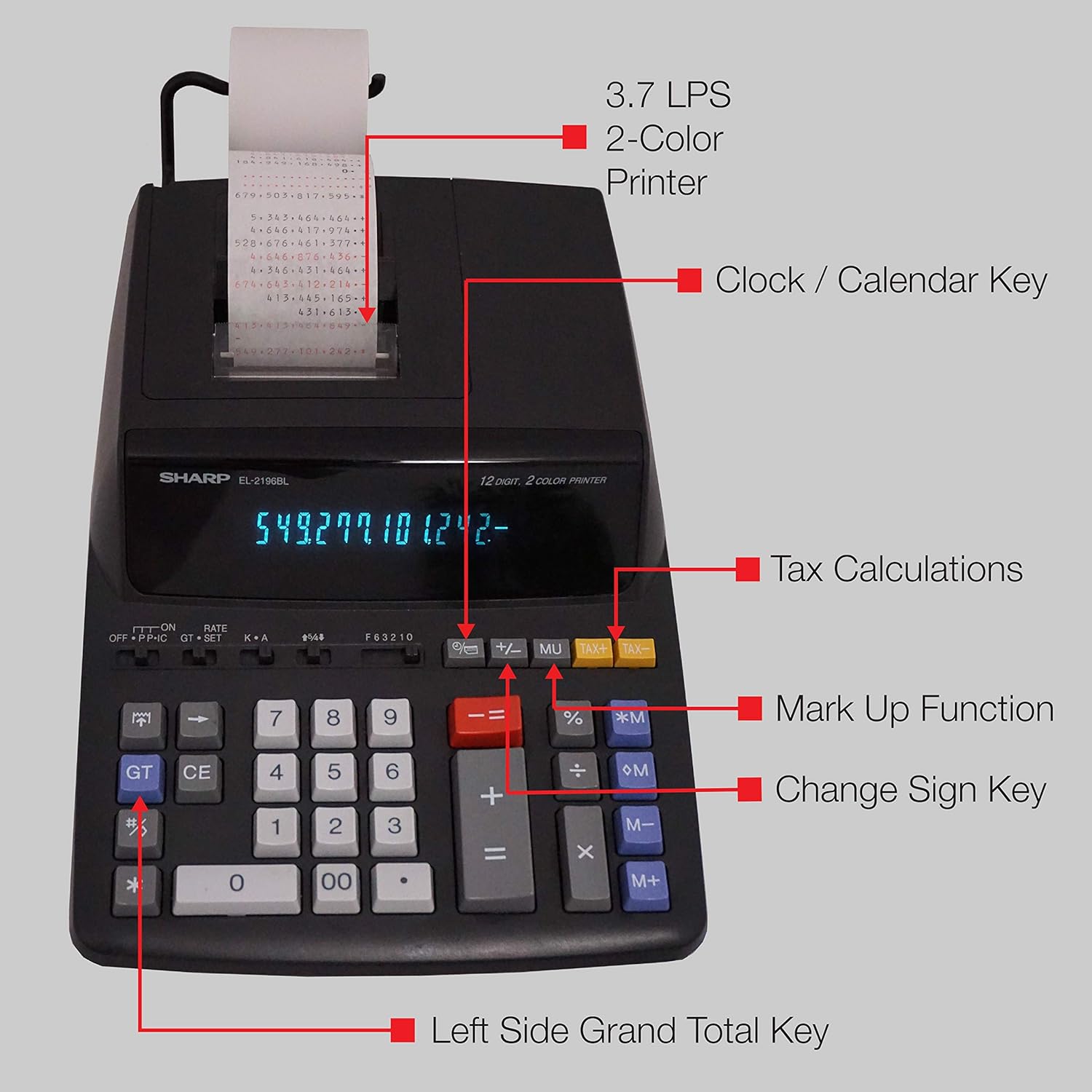 Amazon.com : EL-2196BL Desktop Calculator, 12-Digit Fluorescent, 2-Color  Printing, Black/Red : Calculator With Tape : Electronics