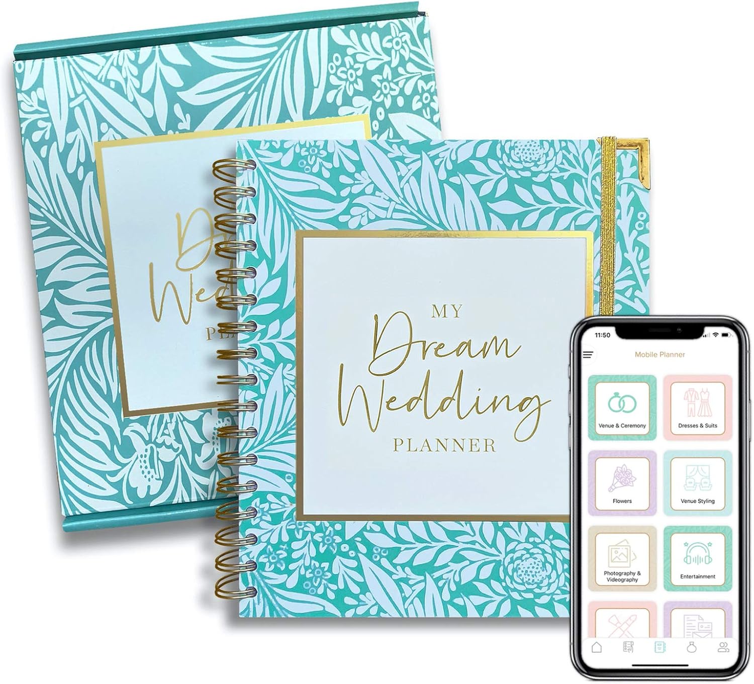 Luxury Wedding Planner Book Organiser - Engagement Gift for couples, Turquoise, 63.5 cm