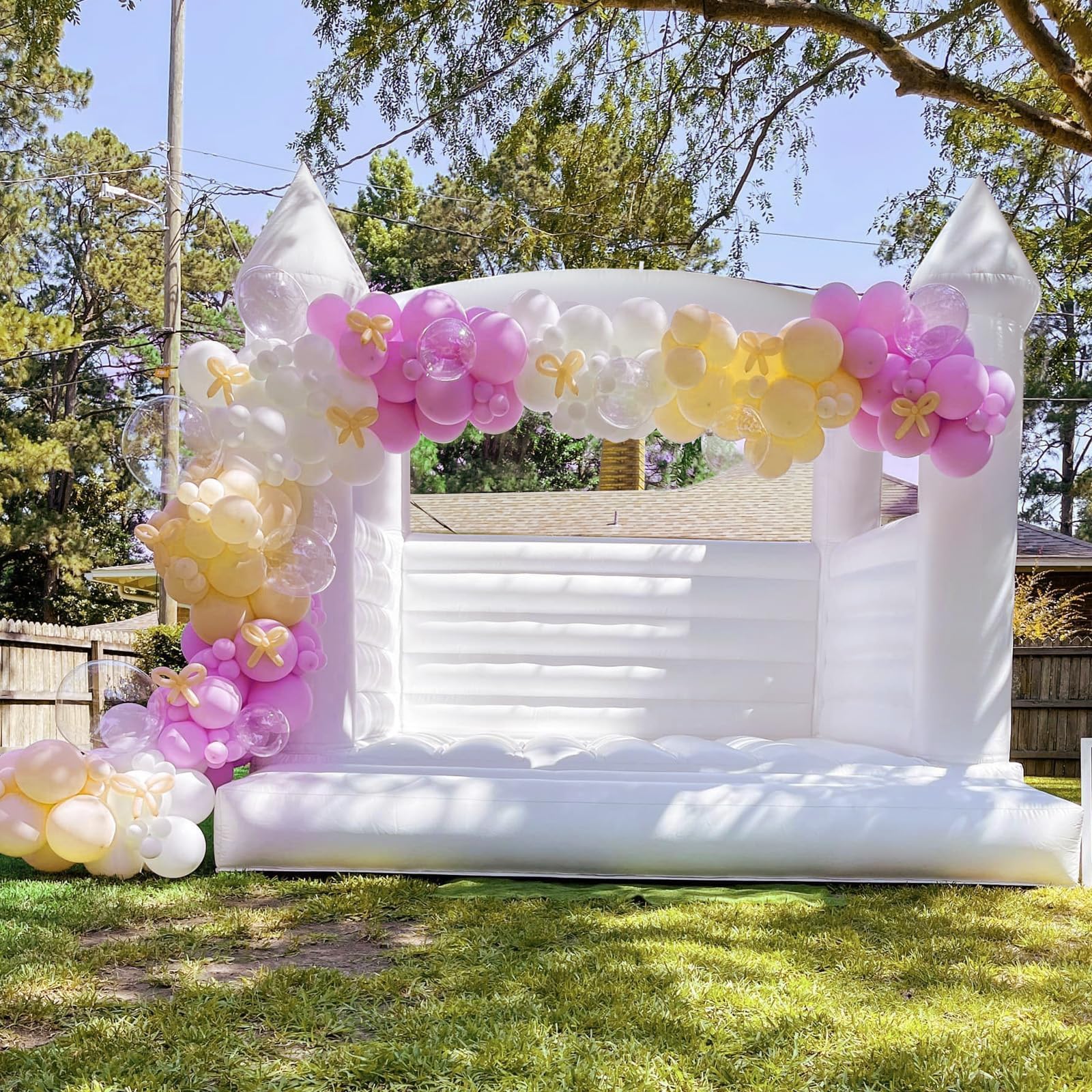Photo 1 of Inflatable Large White Bounce House for Kids, PVC Inflatable Jumping Castle 13x13x10FT with 950w Air Blower, Durable and Easy to Set up, for Wedding, Birthday Party