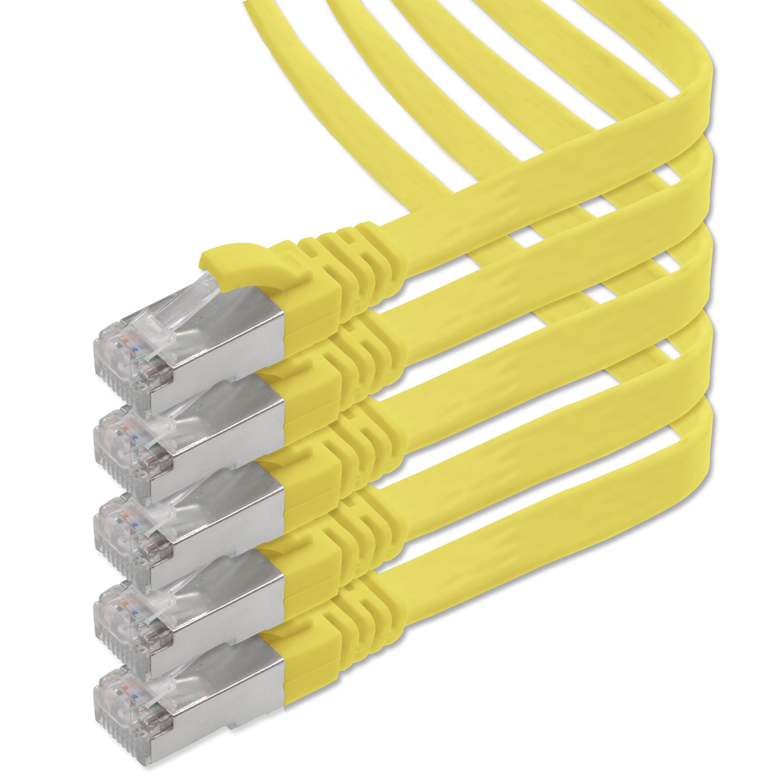 1aTTack.de 0.25m - yellow - 5 pieces CAT.7 Gigabit Ethernet LAN ribbon ribbon cable (RJ45) network cable raw cable (10Gbit/s) installation cable flat slim compatible with Cat.5 - Cat.5e - Cat.6