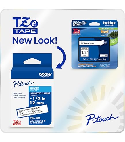 Brother TZE335 Genuine P-Touch Tape - White on Black, 12mm