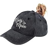 RNFENQS Women's Boy Mom Ponytail Baseball Cap Embroidered Denim Cotton Mama Hat Black