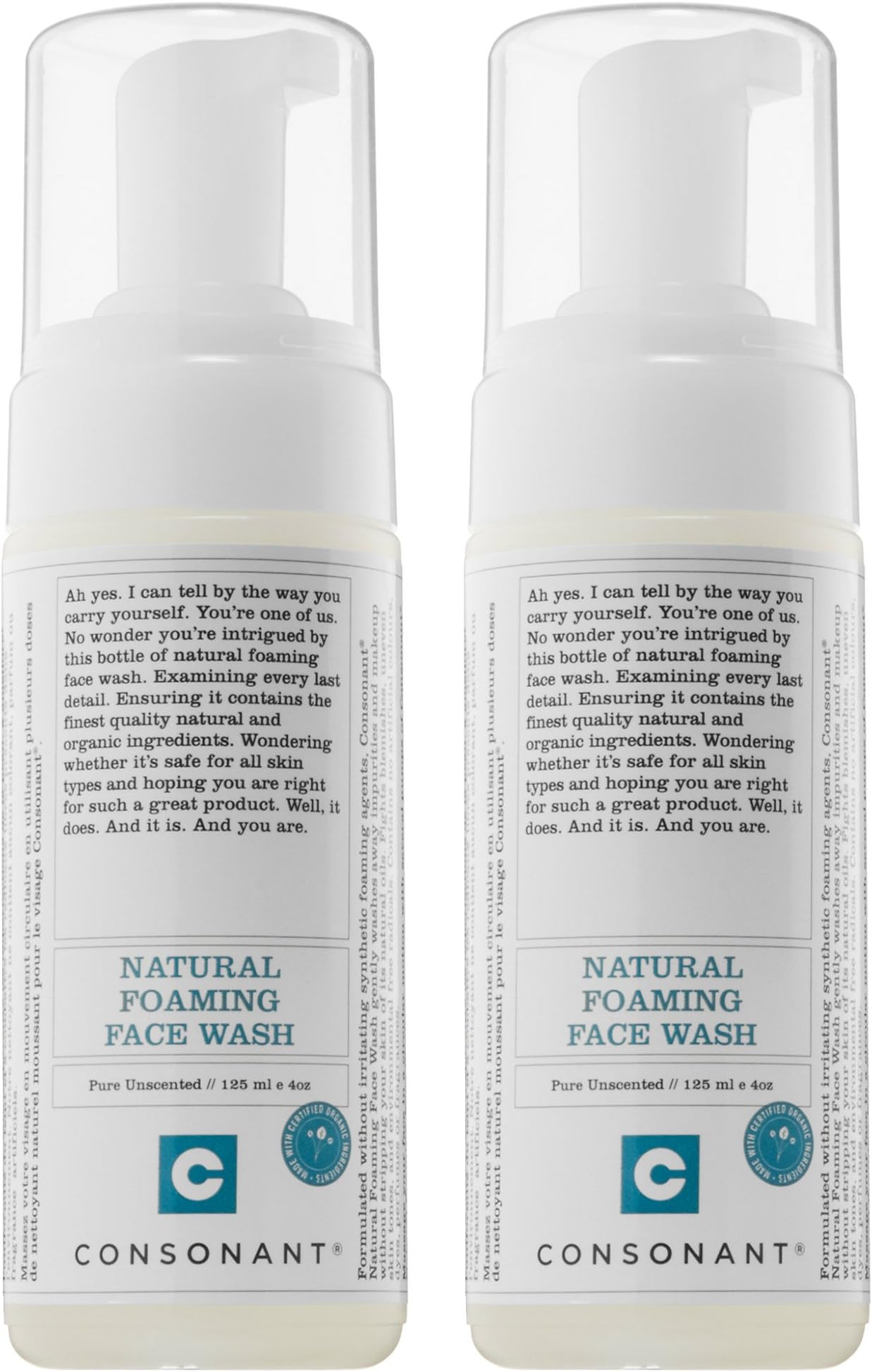 Consonant Natural Foaming Face Wash (Pack of 2) with Tamanu Oil, Tea Tree Oil, and Green Tea, 125 ml