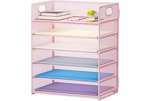 Marbrasse 6 Tier Desk Organizer, File Organizer with Handle, Mesh A4 Paper Organizer, Letter Tray for Office, Home or School 