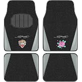 ED HARDY Tiger Print Car Floor Mats, Carpet Floor Mats with Gray Leather Design, Automotive Car Mats with Built-in Heel Pad & Anti-Slip Backing, Fits Most Cars, SUVs & Trucks, Durable & Odorless