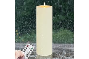 Zevanor 4" x 12" Flameless LED Waterproof Remote Pillar Candles, Timer Battery Operated Flickering Large Plastic Ivory Outdoor Candles (Long Lasting 420 Hours, Pack of 1)