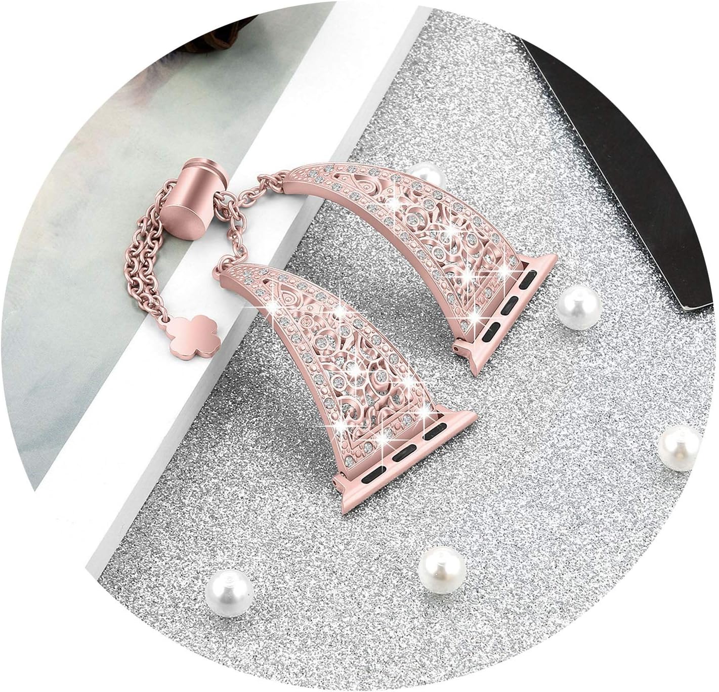 Women Diamond Band for Watch Series 4/3/2/1 Bracelet Stainless Steel Strap for iWatch 38mm 42mm 40mm 44mm Wristband,Rose-Pink,40mm