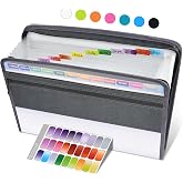 Sooez Accordion File Organizer with Safe Zipper, 12 Pocket Expanding File Folder with Front Pencil Pouch, Portable Monthly Paper Bill Tax Receipt Organizer, School Office Supplies, Letter Size, White