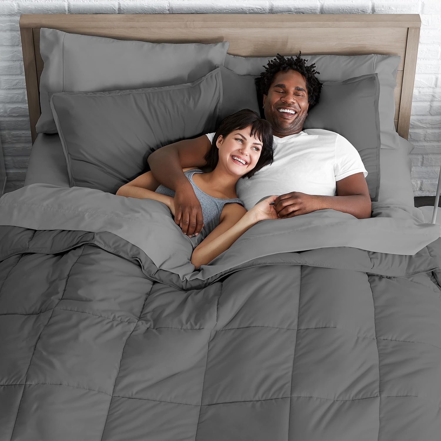 Bare Home Bedding Set 7 Piece Comforter & Sheet Set - King - Goose Down Alternative - Ultra-Soft 1800 Premium - Hypoallergenic - Breathable Bed Set (King, Grey/Light Grey): Home & Kitchen