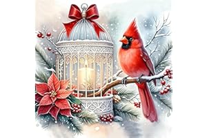 NEGEKFKX Cardinal Stamped Cross Stitch Kits for Adults -Christmas Embroidery Kits for Beginners Adults,11 CT Patterns Dimensions Counted Cross Stitch Kits for Adults Arts Craft 14x14 inch