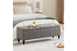 Busaurus Storage Ottoman Bench 50.2 Inches, Upholstered End of Bed Ottoman Bench with Storage and Seating, Large Blanket Storage Bench for Foot Rest in Bedroom, Living Room, Entryway (Grey)