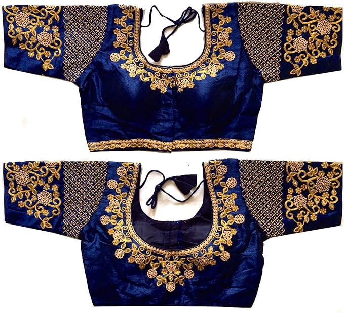 Women's Multicolor Sleeves Design With Gold Floral Embroidery Readymade Blouse For Saree Blouse And Lehenga Choli (38+4 inch margin)