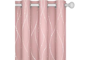 Deconovo Patterned Blackout Pink Curtains, Wave Line with Dots Pattern - Grommet Window Curtains for Little Babys Bedroom (52 x 63 Inch, Coral Pink, 2 Panels)