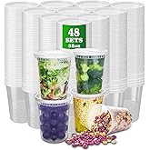APSIC Plastic Deli Containers with Lids, 48 Sets 32oz Leakproof Soup Storage Containers for Restaurant, Round Takeout Deli Cups for Food Slime Meal Prep Leftover, BPA Free, Microwave/Freezer Safe