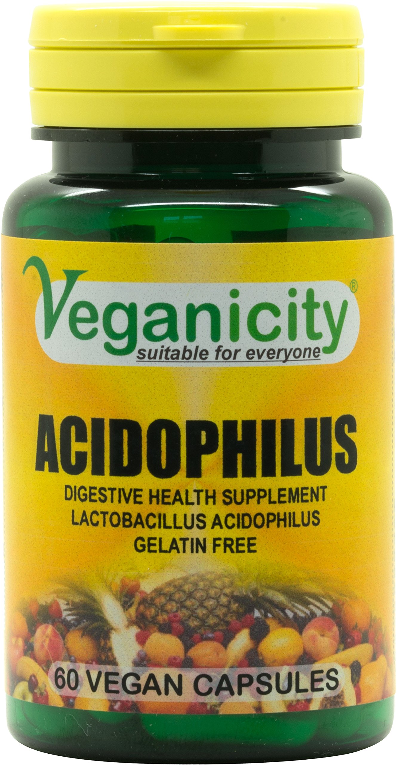 Veganicity Acidophilus Probiotic : Digestive Health Supplement : 60 Vegan Capsules, in a Planet-Friendly 99% Recycled Pot